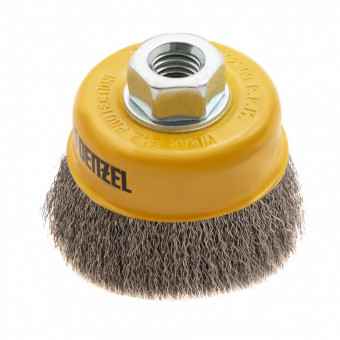 Щетка для УШМ, 75 мм, &quot;Чашка&quot;, витая нержавеющая проволока 0.3 мм, М14 Denzel