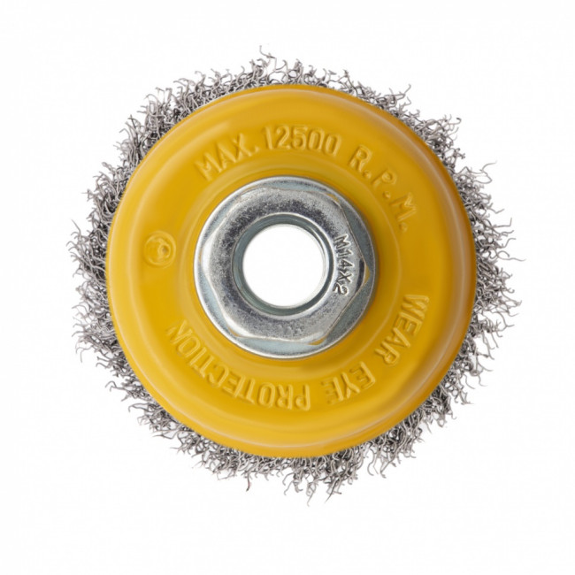 Щетка для УШМ, 75 мм, &quot;Чашка&quot;, витая нержавеющая проволока 0.3 мм, М14 Denzel