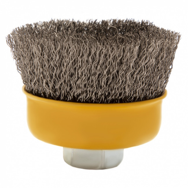 Щетка для УШМ, 75 мм, &quot;Чашка&quot;, витая нержавеющая проволока 0.3 мм, М14 Denzel