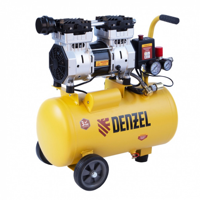 Компрессор DLS950/24 безмаслянный малошумный 950 Вт, 165 л/мин, ресивер 24 л Denzel Компрессор DLS950/24 безмаслянный малошумный 950 Вт, 165 л/мин, ресивер 24 л Denzel