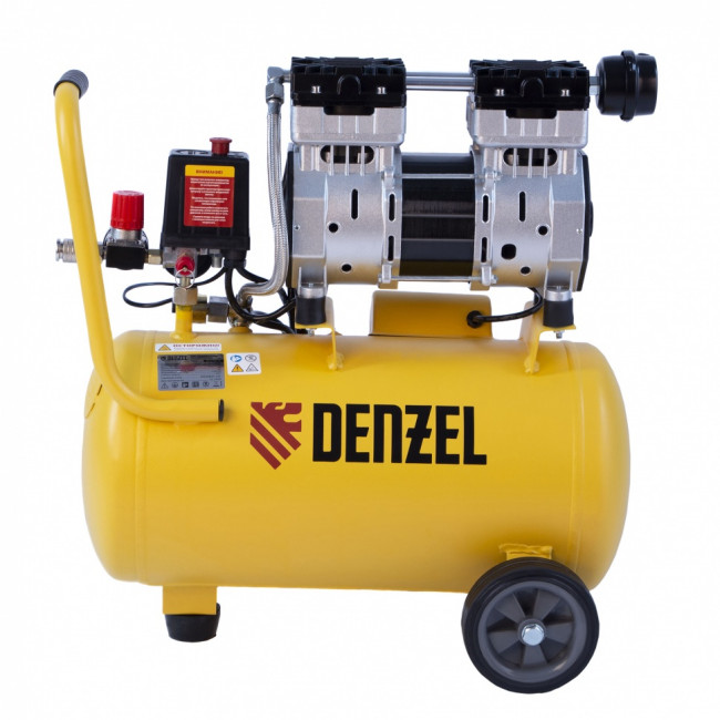 Компрессор DLS950/24 безмаслянный малошумный 950 Вт, 165 л/мин, ресивер 24 л Denzel Компрессор DLS950/24 безмаслянный малошумный 950 Вт, 165 л/мин, ресивер 24 л Denzel