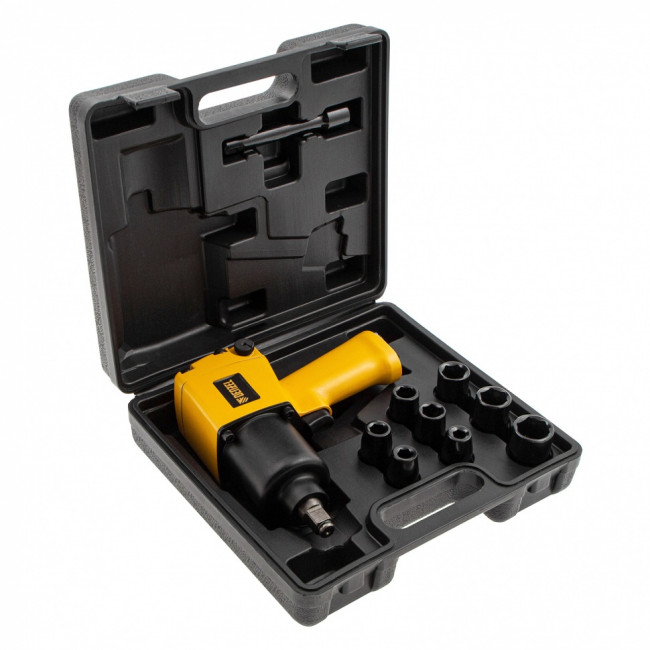 Ударный пневмогайковерт IW860, набор головок, 1/2", 7000 об/мин, 868 Нм Denzel ( 57473 )