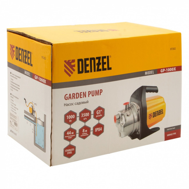 Садовый поверхностный насос GP 1000Х, 1000 Вт, 3500 л/ч, подъем 44 м, нержавейка Denzel Садовый поверхностный насос GP 1000Х, 1000 Вт, 3500 л/ч, подъем 44 м, нержавейка Denzel