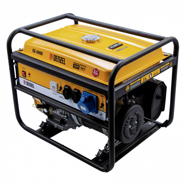 Генератор бензиновый GE 6900, 5.5 кВт, 220 В/50 Гц, 25 л, ручной старт Denzel Генератор бензиновый GE 6900, 5.5 кВт, 220 В/50 Гц, 25 л, ручной старт Denzel