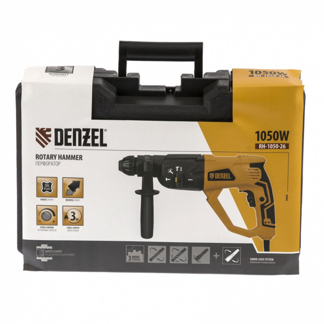 Перфоратор электрический RH-1050-26, SDS-plus, 1050 Вт, 3.2 Дж, 3 плюс 1 режим Denzel Перфоратор электрический RH-1050-26, SDS-plus, 1050 Вт, 3.2 Дж, 3 плюс 1 режим Denzel