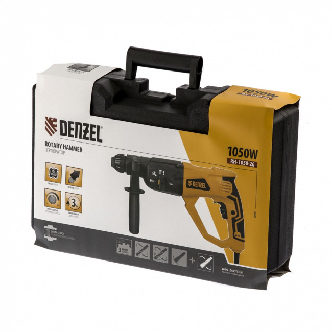 Перфоратор электрический RH-1050-26, SDS-plus, 1050 Вт, 3.2 Дж, 3 плюс 1 режим Denzel Перфоратор электрический RH-1050-26, SDS-plus, 1050 Вт, 3.2 Дж, 3 плюс 1 режим Denzel