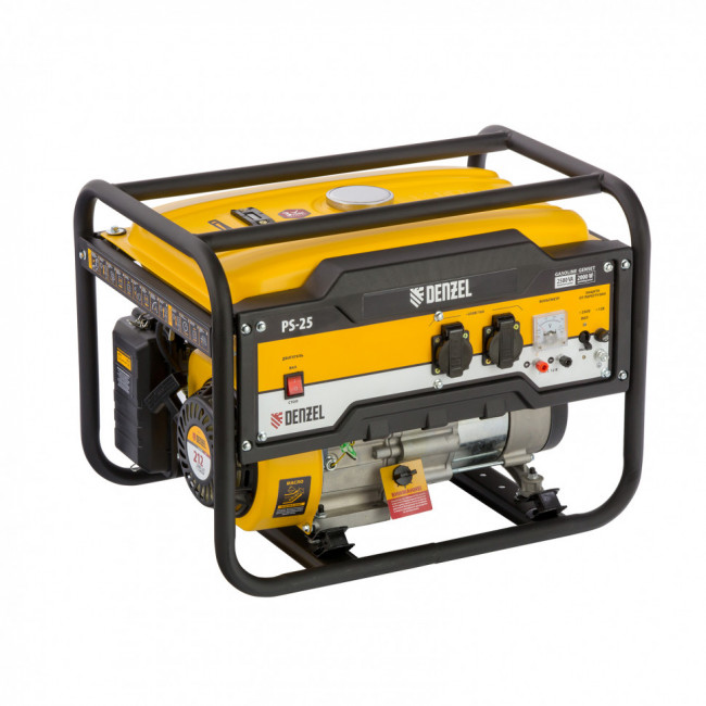 Генератор бензиновый PS 25, 2.5 кВт, 230 В, 15 л, ручной стартер Denzel Генератор бензиновый PS 25, 2.5 кВт, 230 В, 15 л, ручной стартер Denzel