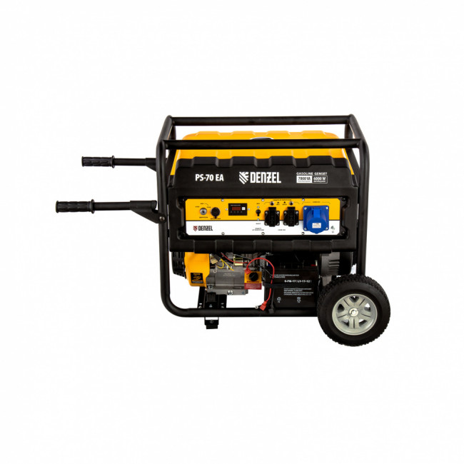 Генератор бензиновый PS 70 EA, 7.0 кВт, 230 В, 25 л, коннектор автоматики, электростартер Denzel Генератор бензиновый PS 70 EA, 7.0 кВт, 230 В, 25 л, коннектор автоматики, электростартер Denzel