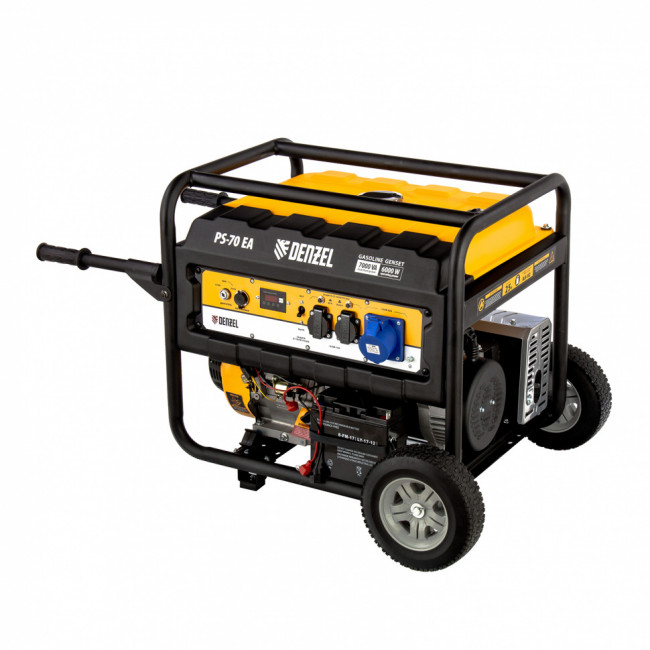 Генератор бензиновый PS 70 EA, 7.0 кВт, 230 В, 25 л, коннектор автоматики, электростартер Denzel Генератор бензиновый PS 70 EA, 7.0 кВт, 230 В, 25 л, коннектор автоматики, электростартер Denzel
