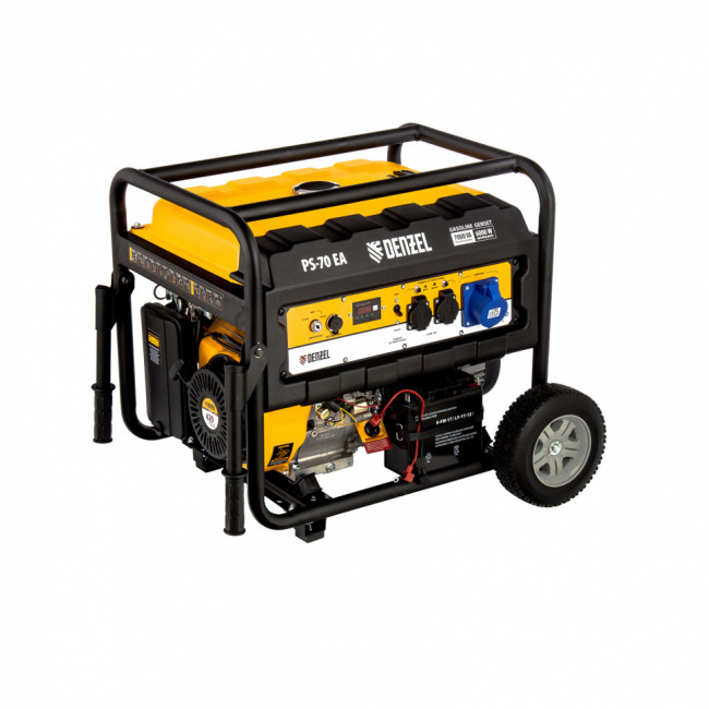 Генератор бензиновый PS 70 EA, 7.0 кВт, 230 В, 25 л, коннектор автоматики, электростартер Denzel Генератор бензиновый PS 70 EA, 7.0 кВт, 230 В, 25 л, коннектор автоматики, электростартер Denzel