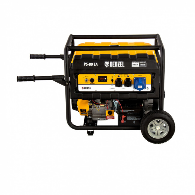 Генератор бензиновый PS 80 EA, 8.0 кВт, 230 В, 25 л, коннектор автоматики, электростартер Denzel Генератор бензиновый PS 80 EA, 8.0 кВт, 230 В, 25 л, коннектор автоматики, электростартер Denzel