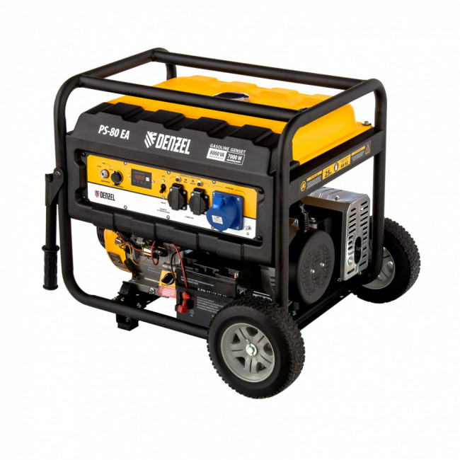 Генератор бензиновый PS 80 EA, 8.0 кВт, 230 В, 25 л, коннектор автоматики, электростартер Denzel Генератор бензиновый PS 80 EA, 8.0 кВт, 230 В, 25 л, коннектор автоматики, электростартер Denzel