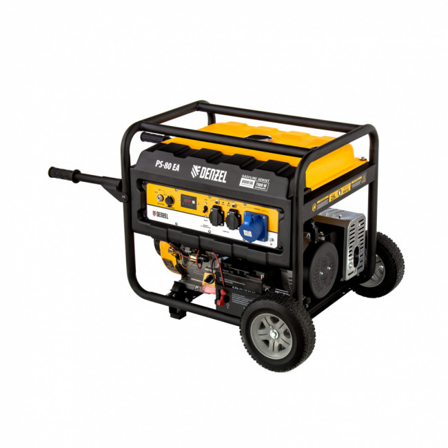 Генератор бензиновый PS 80 EA, 8.0 кВт, 230 В, 25 л, коннектор автоматики, электростартер Denzel Генератор бензиновый PS 80 EA, 8.0 кВт, 230 В, 25 л, коннектор автоматики, электростартер Denzel