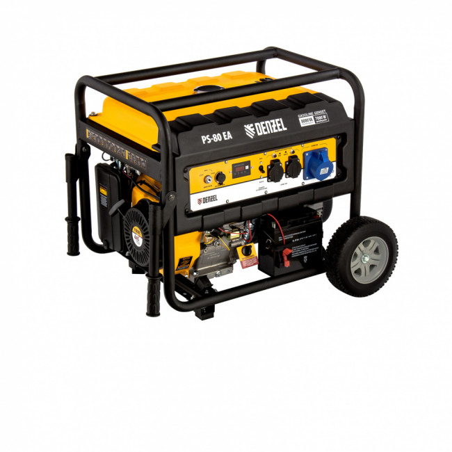 Генератор бензиновый PS 80 EA, 8.0 кВт, 230 В, 25 л, коннектор автоматики, электростартер Denzel Генератор бензиновый PS 80 EA, 8.0 кВт, 230 В, 25 л, коннектор автоматики, электростартер Denzel