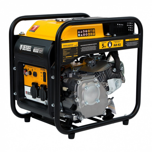 Генератор инверторный GT-2500iF, 2.5 кВт, 230 В, бак 5 л, открытый корпус, ручной старт Denzel ( 94704 ) Генератор инверторный GT-2500iF, 2.5 кВт, 230 В, бак 5 л, открытый корпус, ручной старт Denzel ( 94704 )