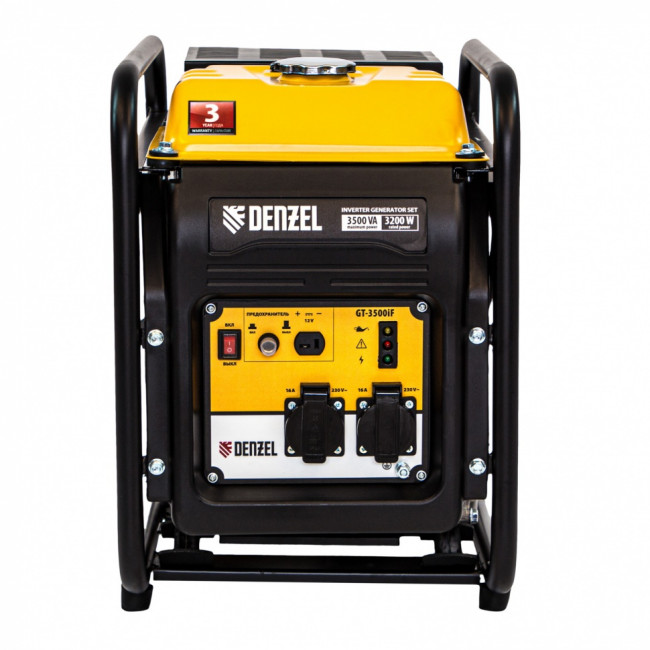 Генератор инверторный GT-3500iF, 3.5 кВт, 230 В, бак 5 л, открытый корпус, ручной старт Denzel ( 94705 ) Генератор инверторный GT-3500iF, 3.5 кВт, 230 В, бак 5 л, открытый корпус, ручной старт Denzel ( 94705 )