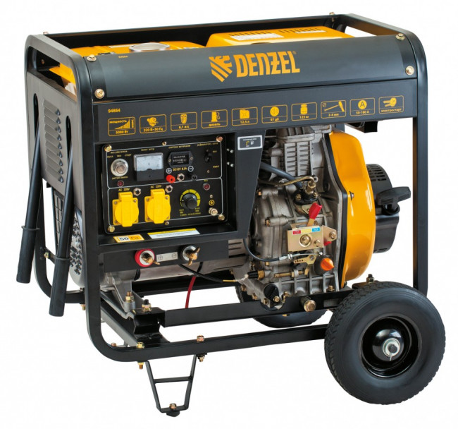 Дизельная сварочная генераторная установка DW180Е, 4.5 кВт, 220 В/50 Гц, 12.5 л, электростарт Denzel