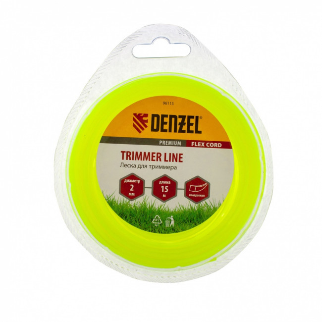 Леска для триммера, квадрат 2 мм х 15 м, блистер Flex cord Denzel