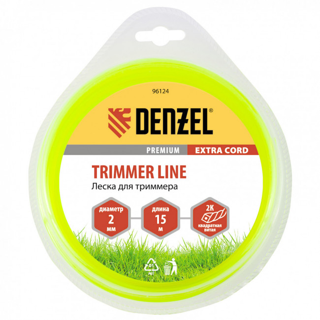 Леска для триммера, двухкомпонентная квадрат 2 мм, 15 м Extra cord Denzel Леска для триммера, двухкомпонентная квадрат 2 мм, 15 м Extra cord Denzel