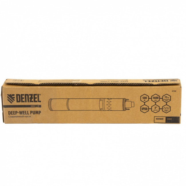 Скважинный насос DWS-3-75, винтовой, диаметр 3", 500 Вт, 1600 л/ч, напор 75 м Denzel Скважинный насос DWS-3-75, винтовой, диаметр 3", 500 Вт, 1600 л/ч, напор 75 м Denzel