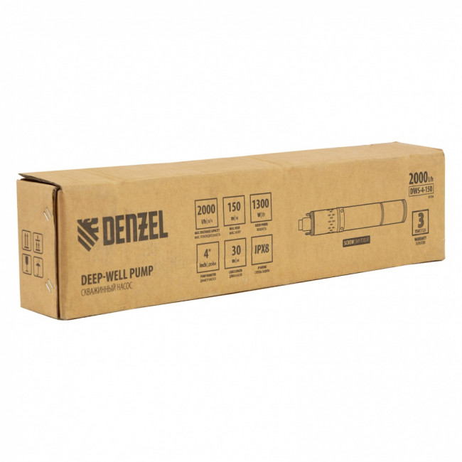 Скважинный насос DWS-4-150, винтовой, диаметр 4", 1300 Вт, 2000 л/ч, напор 150 м Denzel Скважинный насос DWS-4-150, винтовой, диаметр 4", 1300 Вт, 2000 л/ч, напор 150 м Denzel