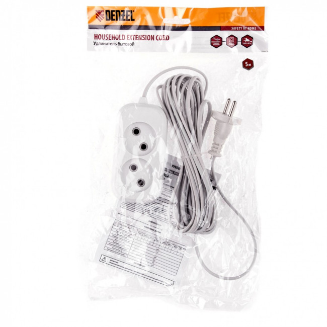 Удлинитель бытовой, без заземления, 5 м, 2 розетки, 6 А, серия УХ6 Denzel Удлинитель бытовой, без заземления, 5 м, 2 розетки, 6 А, серия УХ6 Denzel