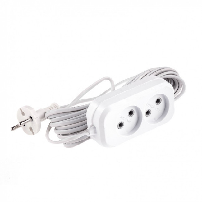 Удлинитель бытовой, без заземления, 7 м, 2 розетки, 6 А, серия УХ6 Denzel