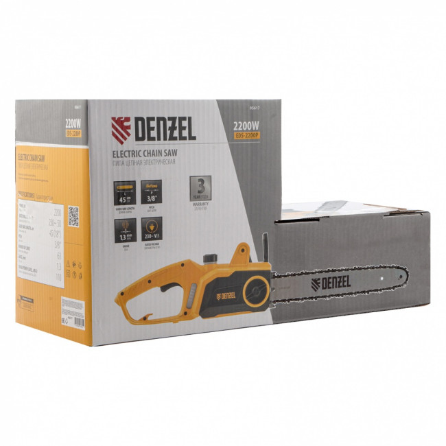 Пила цепная электрическая EDS-2200P, 2.2 кВт,поперечная, шина 45 см, шаг 3/8, паз 1.3 мм, 63 звена Denzel ( 95617 )