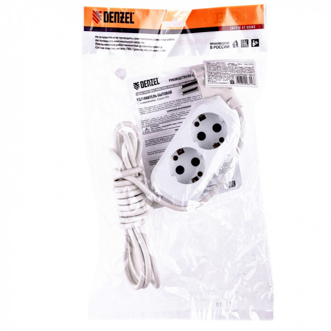 Удлинитель бытовой, серия УХз-10-203, с заземлением, 3 м, 2 розетки, 10 А Denzel Удлинитель бытовой, серия УХз-10-203, с заземлением, 3 м, 2 розетки, 10 А Denzel