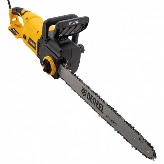 Пила цепная электрическая EDS-2200, 2.2 кВт,продольная, шина 45 см, шаг 3/8, паз 1.3 мм, 62 звена Denzel ( 95619 )