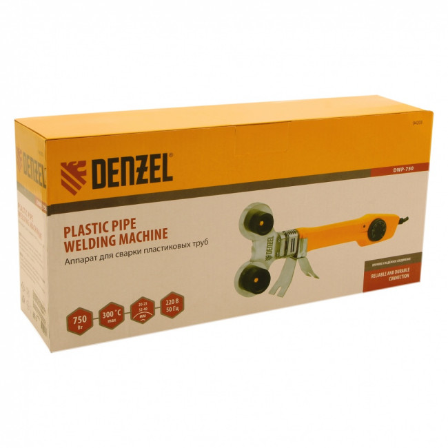 Аппарат для сварки пластиковых труб DWP-750, 750 Вт, 0-300 град, 4 насадки, 20-40 мм Denzel Аппарат для сварки пластиковых труб DWP-750, 750 Вт, 0-300 град, 4 насадки, 20-40 мм Denzel