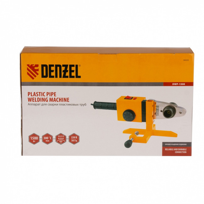 Аппарат для сварки пластиковых труб DWP-1500, 1500 Вт, 260-300 град, комплект насадок, 20-63 мм Denzel Аппарат для сварки пластиковых труб DWP-1500, 1500 Вт, 260-300 град, комплект насадок, 20-63 мм Denzel