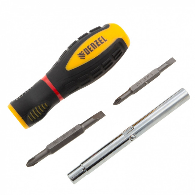 Отвертка комбинированная, SL3/16"-PH1, SL1/4"-PH2, 3-х компонентная рукоятка// Denzel ( 7713381 )