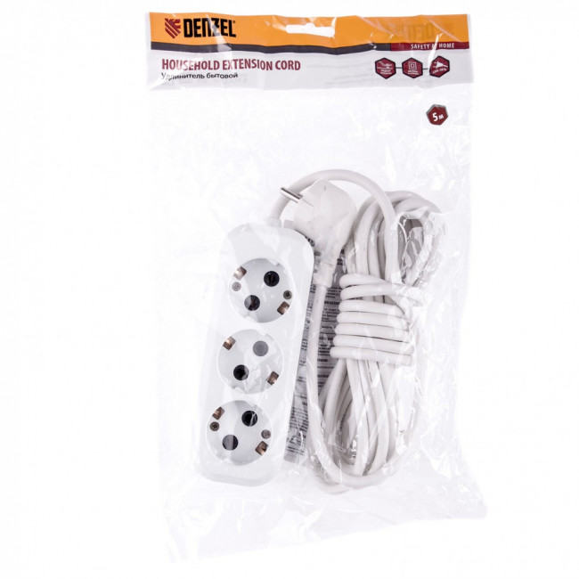 Удлинитель бытовой, серия УХз-10-305, с заземлением, 5 м, 3 розетки, 10 A Denzel Удлинитель бытовой, серия УХз-10-305, с заземлением, 5 м, 3 розетки, 10 A Denzel