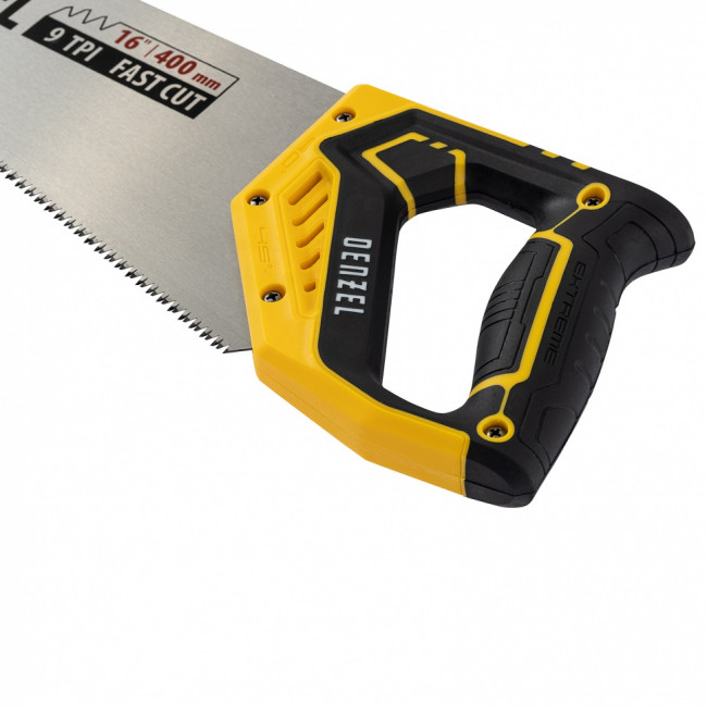Ножовка по дереву, 400 мм, 11 TPI, зуб 3D, двухкомпонентная рукоятка Denzel ( 24146 ) Ножовка по дереву, 400 мм, 11 TPI, зуб 3D, двухкомпонентная рукоятка Denzel ( 24146 )