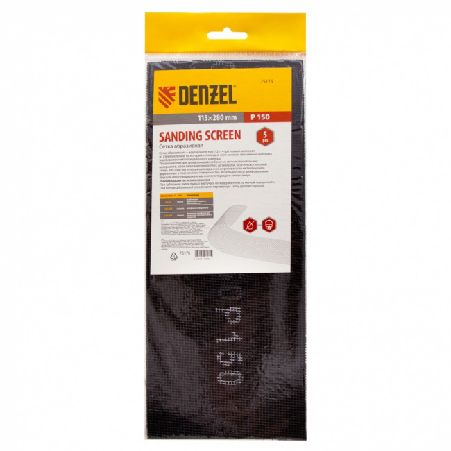 Сетка абразивная, P 150, 115 х 280 мм, 5 шт Denzel