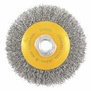 Щетка для УШМ, 100 мм, &quot;Тарелка&quot;, витая нержавеющая проволока 0.3 мм, М14 Denzel