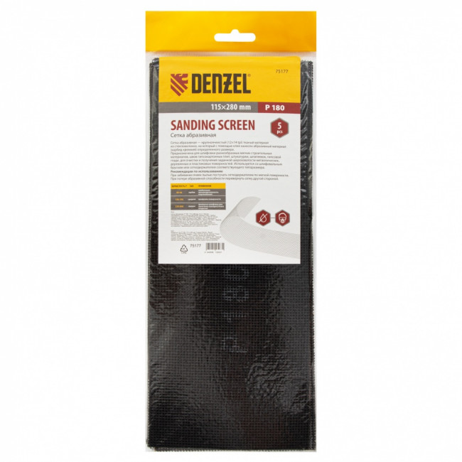 Сетка абразивная, P 180, 115 х 280 мм, 5 шт Denzel