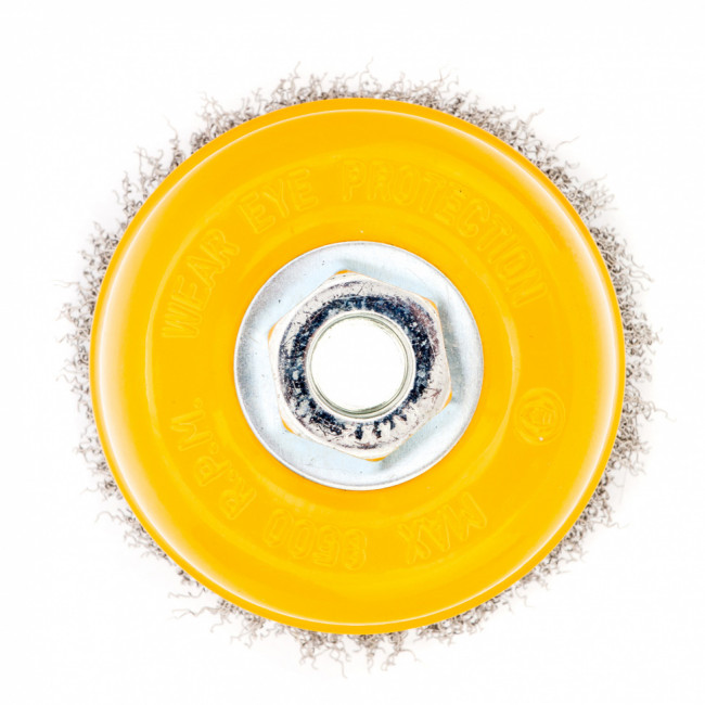 Щетка для УШМ, 100 мм, "Чашка", витая нержавеющая проволока 0.3 мм, М14 Denzel Щетка для УШМ, 100 мм, "Чашка", витая нержавеющая проволока 0.3 мм, М14 Denzel