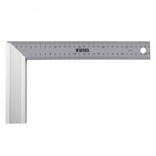 Угольник стальной 300 мм, нержавеющая сталь, градуировка, алюминиевое основание Denzel ( 32397 )