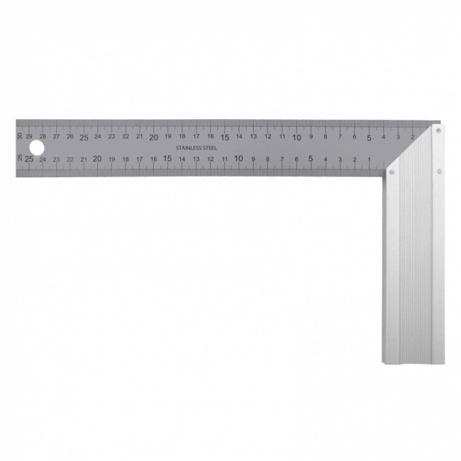 Угольник стальной 300 мм, нержавеющая сталь, градуировка, алюминиевое основание Denzel ( 32397 )