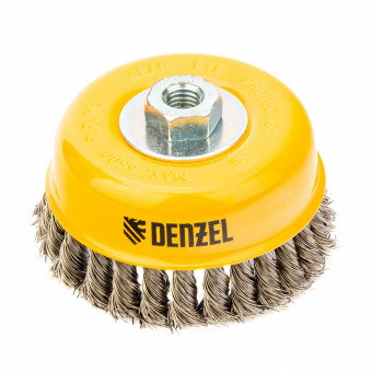 Щетка для УШМ, 125 мм, "Чашка", крученая нержавеющая проволока 0.5 мм, М14 Denzel Щетка для УШМ, 125 мм, "Чашка", крученая нержавеющая проволока 0.5 мм, М14 Denzel