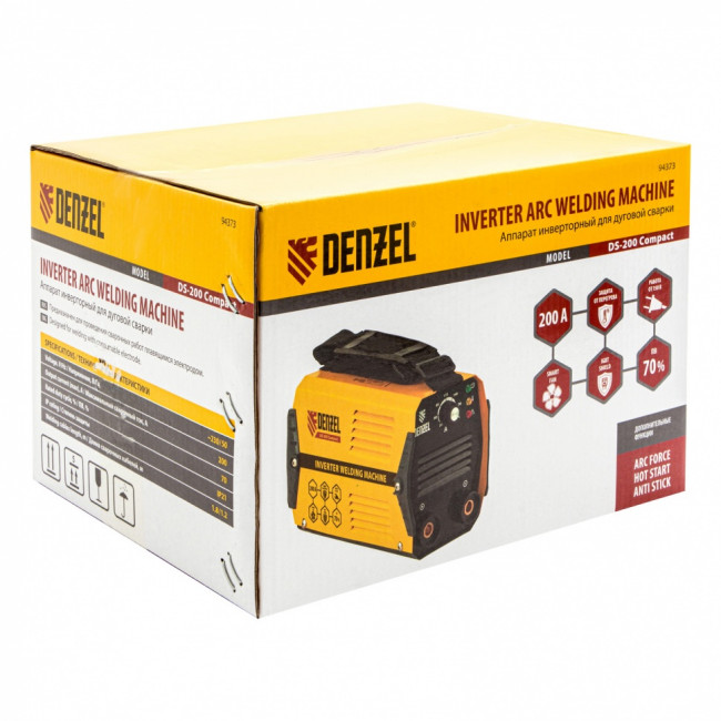 Аппарат инверторный дуговой сварки DS-200 Compact, 200 А, ПВ 70%, диаметр электрода 1.6-5 мм Denzel Аппарат инверторный дуговой сварки DS-200 Compact, 200 А, ПВ 70%, диаметр электрода 1.6-5 мм Denzel