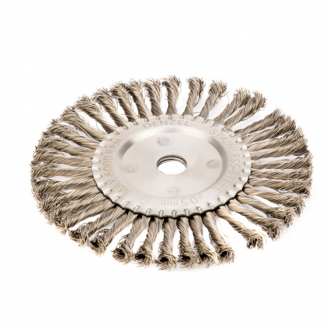 Щетка для УШМ, 200 мм, &quot;Плоская&quot;, крученая нержавеющая проволока 0.5 мм, посадка 22.2 мм Denzel