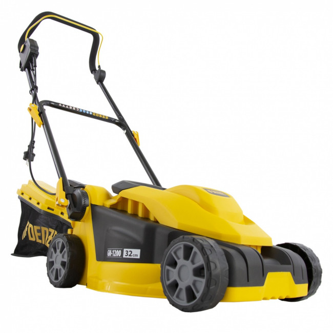 Газонокосилка электрическая GM-1200, 1200 Вт, ширина 32 см, 3 уровня, травосборник 25 л. Denzel