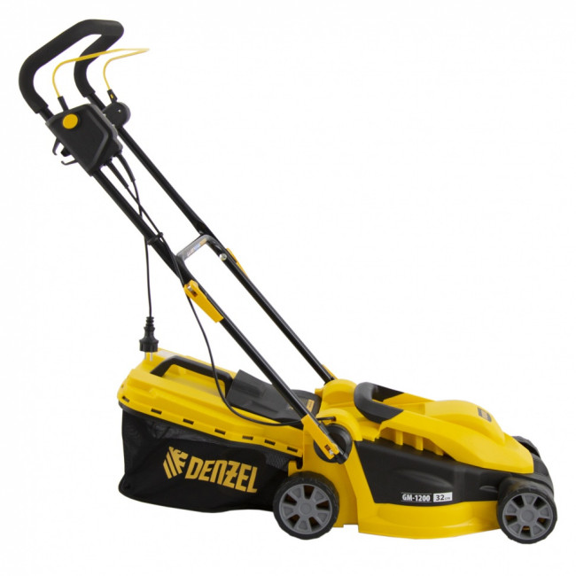Газонокосилка электрическая GM-1200, 1200 Вт, ширина 32 см, 3 уровня, травосборник 25 л. Denzel